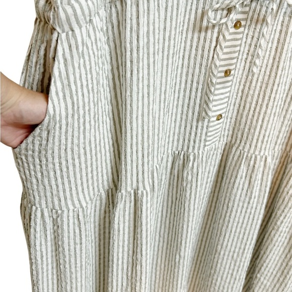 Jane + Delancey Boho Olive Green Stripe Tiered Gauzy Maxi Dress Size 3X NWT - Picture 2 of 7